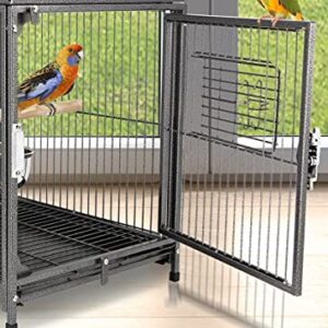22” Portable Heavy Duty Travel Bird Parrot Carrier Play Stand Perch Cage Feeding Bowl Stand with Handle and Accessories (White)