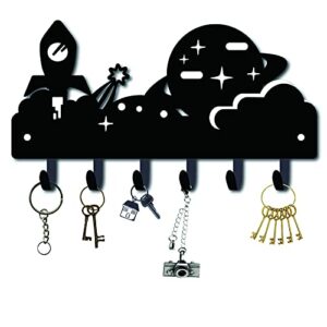 creatcabin key holder metal space theme universe space hook hanger wall decorative mounted coat hanger design organizer rack with 6 hooks for wall, bathroom, kitchen, entryway