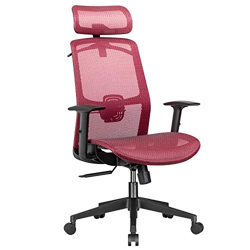 Furmax Ergonomic Office Chair Executive Chair with Mesh Seat High Back Computer Desk Chair with Adjustable Headrest Lumbar Support Armrest Rolling Task Chair with Clothes Hanger (Red)