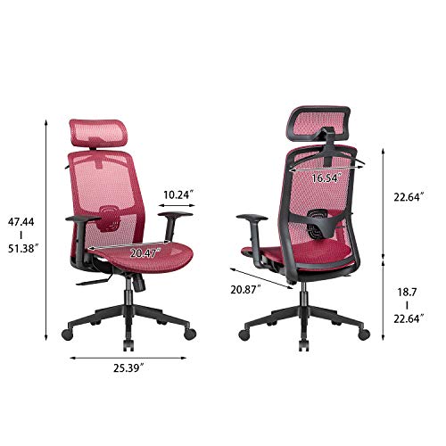 Furmax Ergonomic Office Chair Executive Chair with Mesh Seat High Back Computer Desk Chair with Adjustable Headrest Lumbar Support Armrest Rolling Task Chair with Clothes Hanger (Red)