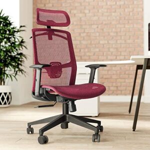 Furmax Ergonomic Office Chair Executive Chair with Mesh Seat High Back Computer Desk Chair with Adjustable Headrest Lumbar Support Armrest Rolling Task Chair with Clothes Hanger (Red)