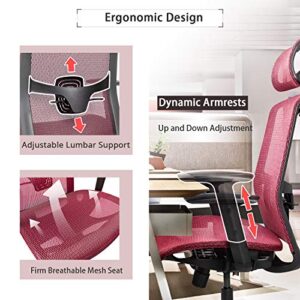 Furmax Ergonomic Office Chair Executive Chair with Mesh Seat High Back Computer Desk Chair with Adjustable Headrest Lumbar Support Armrest Rolling Task Chair with Clothes Hanger (Red)