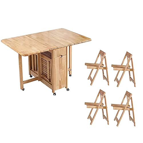 EEGUAI Folding Table Wooden Kitchen Dining and Chairs Set Computer Table for Office Home Kitchen with Wheels