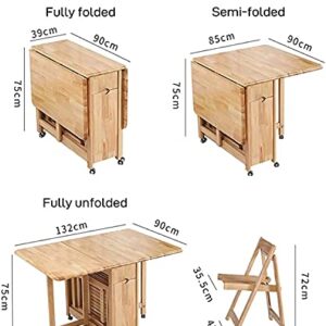 EEGUAI Folding Table Wooden Kitchen Dining and Chairs Set Computer Table for Office Home Kitchen with Wheels