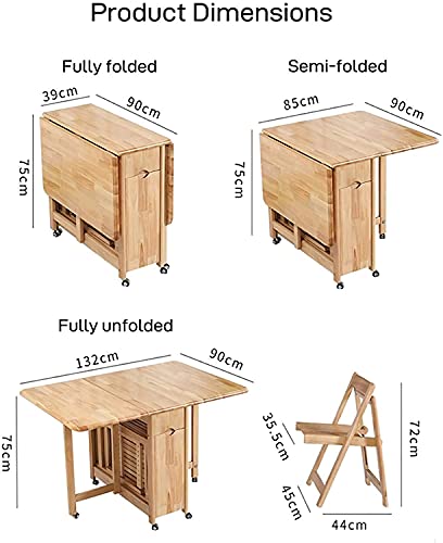 EEGUAI Folding Table Wooden Kitchen Dining and Chairs Set Computer Table for Office Home Kitchen with Wheels