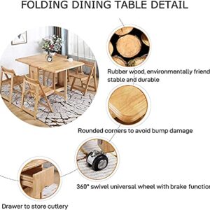 EEGUAI Folding Table Wooden Kitchen Dining and Chairs Set Computer Table for Office Home Kitchen with Wheels