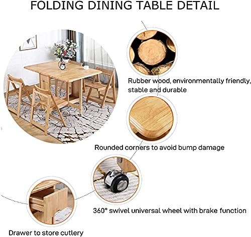 EEGUAI Folding Table Wooden Kitchen Dining and Chairs Set Computer Table for Office Home Kitchen with Wheels