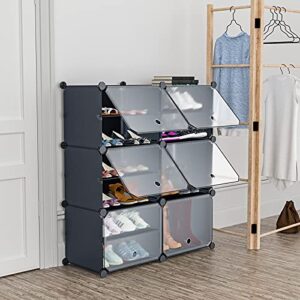 SimpleWise Shoe Rack Organizer Portable Storage Cubes Shoe Storage 6 Cube 12 Tiers DIY FreeStanding Entryway Shoe Rack Storage Plastic Cabinet for Closet Bedroom Hallway, Gray