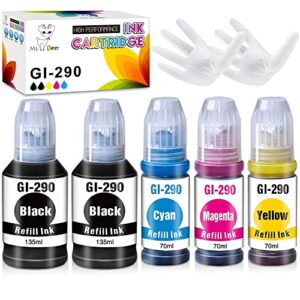 miss deer compatible gi-290 refill ink bottle replacement for canon 290 gi290 for canon pixma g4200 g3200 g4210 g2200 g1200 printers (2 black 1 cyan 1 magenta 1 yellow) 5-pack