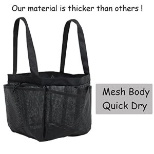 Mesh Shower Caddy Portable for College Dorm Room Essentials, Hanging Large Shower Tote Bag Toiletry Organizer with Key Hook for Bathroom Accessories(black)