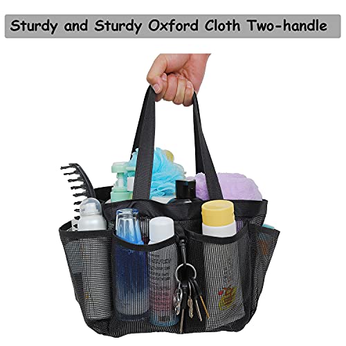 Mesh Shower Caddy Portable for College Dorm Room Essentials, Hanging Large Shower Tote Bag Toiletry Organizer with Key Hook for Bathroom Accessories(black)