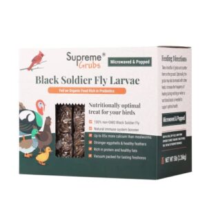 supreme grubs natural black soldier fly larvae for chickens, 85x more calcium than mealworms-high protein grub food chicken treats for hens, probiotic-rich chicken feed, calcium-dense bird treat 5lb