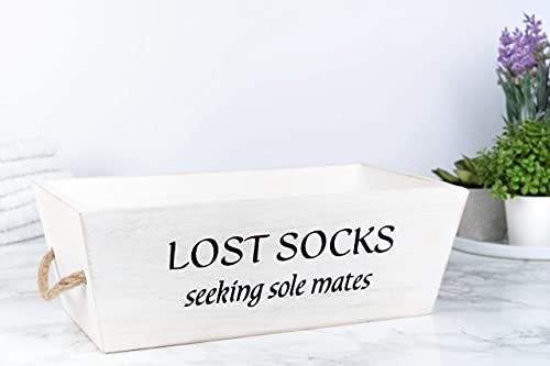 Lost Socks Basket for Laundry Room – White Laundry Basket, Wooden Farmhouse Laundry Hamper, Sock Bin, Laundry Room Storage Baskets for Shelves, Sock Basket from UpTrend Design