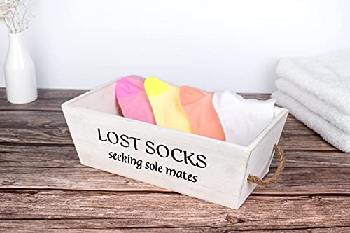 Lost Socks Basket for Laundry Room – White Laundry Basket, Wooden Farmhouse Laundry Hamper, Sock Bin, Laundry Room Storage Baskets for Shelves, Sock Basket from UpTrend Design