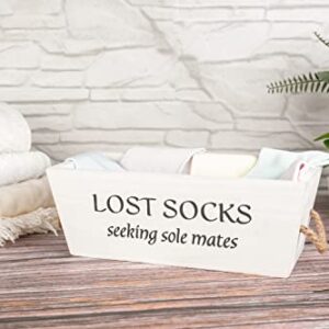 Lost Socks Basket for Laundry Room – White Laundry Basket, Wooden Farmhouse Laundry Hamper, Sock Bin, Laundry Room Storage Baskets for Shelves, Sock Basket from UpTrend Design