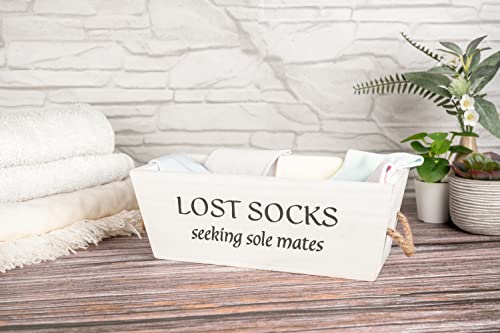 Lost Socks Basket for Laundry Room – White Laundry Basket, Wooden Farmhouse Laundry Hamper, Sock Bin, Laundry Room Storage Baskets for Shelves, Sock Basket from UpTrend Design