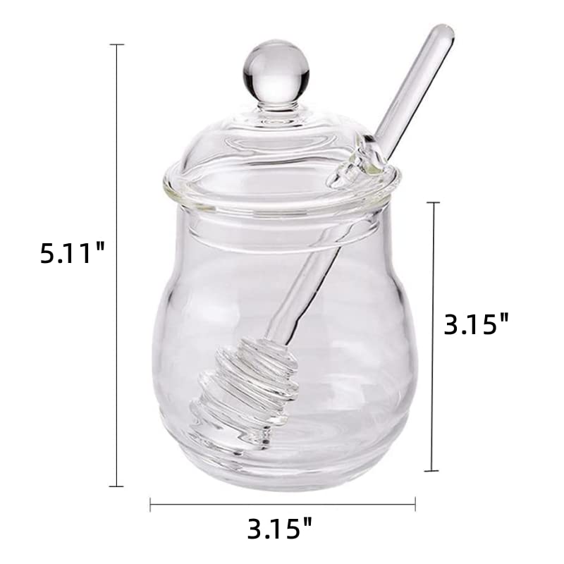 Bee-hive Honey Jar Glass Honeypot, Honey Syrup Dispenser with Dipper and Lid for Home Kitchen