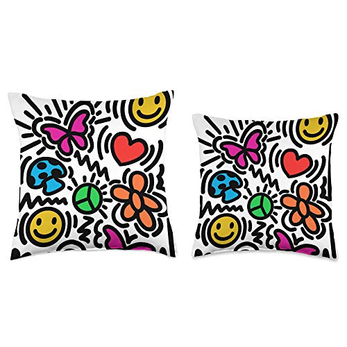 Raverella Trippy Happy Face Hippie Indie Aesthetic Psychedelic 90s Y2K Throw Pillow, 16x16, Multicolor