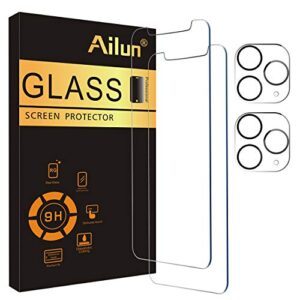 ailun 2 pack screen protector for iphone 11 pro max[6.5 inch] + 2 pack camera lens protector,tempered glass film,[9h hardness] - hd