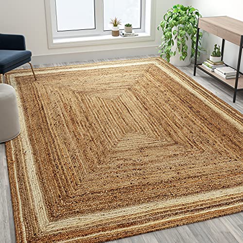 Flash Furniture Prima Natural Fiber Jute Area Rug 8' x 10' - Braided Indoor Jute Rug - Natural Area Rugs