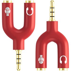 d & k exclusives [2-pack] headphone splitter adapter, 3.5mm male to 2 port 3.5mm female y jack splitter for audio stereo and mic, headset to pc adapter for phones, computers, mp3, tablet (red)