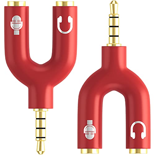 D & K Exclusives [2-Pack] Headphone Splitter Adapter, 3.5mm Male to 2 Port 3.5mm Female Y Jack Splitter for Audio Stereo and MIC, Headset to PC Adapter for Phones, Computers, MP3, Tablet (Red)