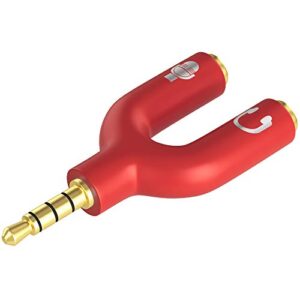 D & K Exclusives [2-Pack] Headphone Splitter Adapter, 3.5mm Male to 2 Port 3.5mm Female Y Jack Splitter for Audio Stereo and MIC, Headset to PC Adapter for Phones, Computers, MP3, Tablet (Red)