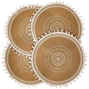 capasin round placemats set of 4, dining winter modern dinner braided beige boho round table and fall circle placemats boho runner kitchen table plate mats set of 4 (white ball)