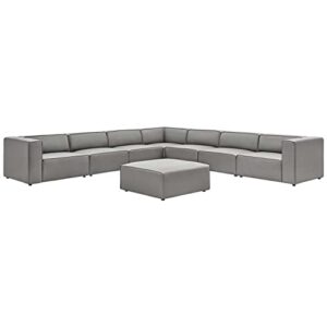 modway mingle vegan leather 8-piece sectional sofa set, gray