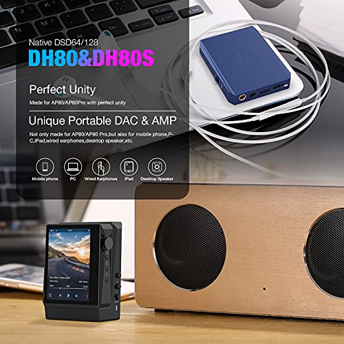 HIDIZS DH80S Portable Balanced DAC & AMP, Supports MQA Audio Technology, DSD64/128 Portable Audio Decoding Amplifier, 4.4mm/3.5mm Port Output for Windows 10/Mac OS/iPad OS/Android/iOS System (Black)