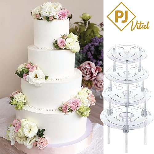 PJ Vital, Cake Dowels Stand, Plastic Cake Plates Set, 4 Cake Separator Plates With 20 Transparent Sticks Rods, 12 Stacking Pins, 3 Scrappers, Tiered Cake Party Supplies Kit. (Without Nozzles)