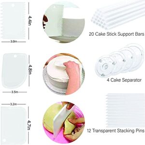 PJ Vital, Cake Dowels Stand, Plastic Cake Plates Set, 4 Cake Separator Plates With 20 Transparent Sticks Rods, 12 Stacking Pins, 3 Scrappers, Tiered Cake Party Supplies Kit. (Without Nozzles)