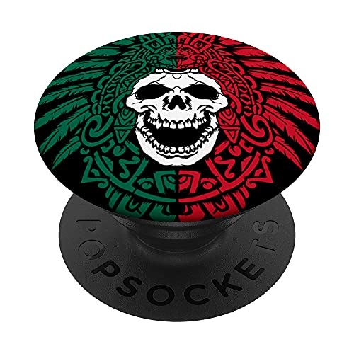 Mexico Flag - Aztec Warrior Skull - Hecho En Mexico Calavera PopSockets Swappable PopGrip