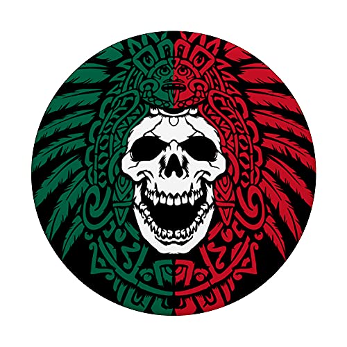 Mexico Flag - Aztec Warrior Skull - Hecho En Mexico Calavera PopSockets Swappable PopGrip