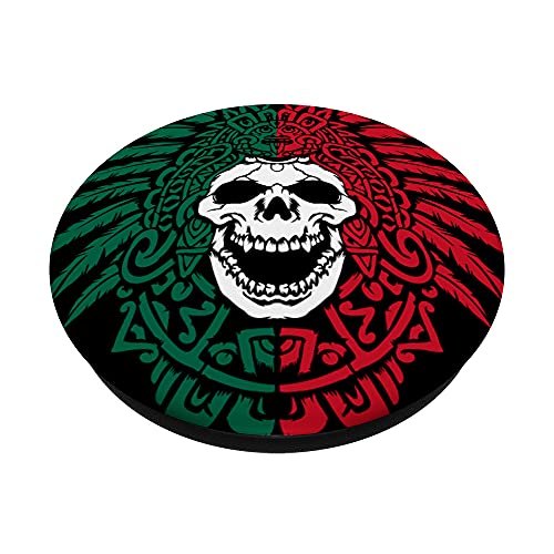 Mexico Flag - Aztec Warrior Skull - Hecho En Mexico Calavera PopSockets Swappable PopGrip