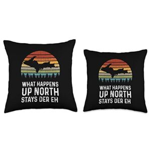 Yooper 906 Designs Upper Peninsula Michigan MI Retro What Happens Up North Throw Pillow, 18x18, Multicolor