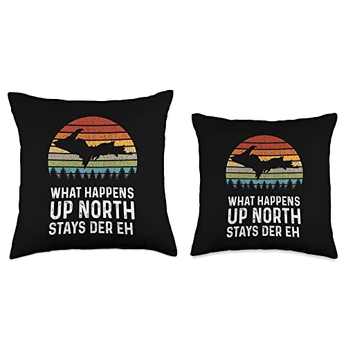 Yooper 906 Designs Upper Peninsula Michigan MI Retro What Happens Up North Throw Pillow, 18x18, Multicolor