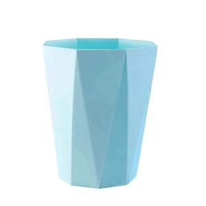 diamond shape trash can without cover, plastic material is strong and durable, simple geometric office wastebasket, suitable for families, bathrooms, kitchens, dressers, bedrooms, light blue