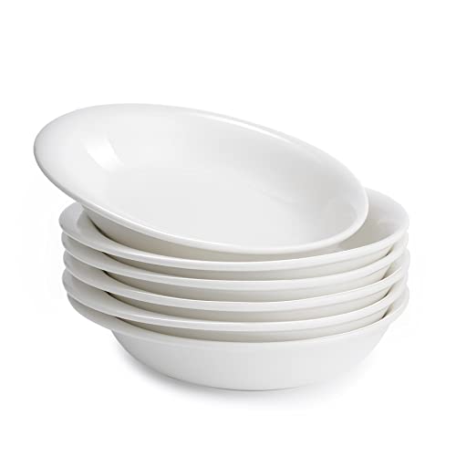 Sweese 140.001 Pasta Bowls - 22 Ounce Porcelain Serving Bowls Salad Bowls for Vegetable, Pasta Fruit Prep- Crescent Series - Set of 6, White