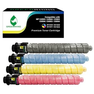 greenrhino remanufactured (high yield) toner cartridge replacement for ricoh mp c4503 mp c5503 mp c6003 mp c4504 mp c5504 mp c6004, 841849-841852 (1 black, 1 yellow, 1 magenta, 1 cyan, 4-pack)