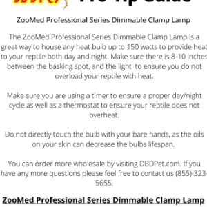 8.5" Professional Reptile Series Dimmable Clamp Lamp 150w Maximum - Includes DBDPet Pro-Tip Guide