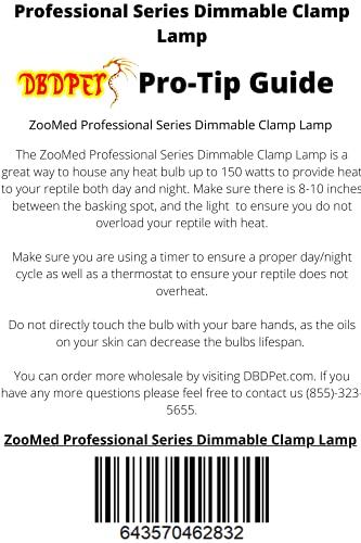 8.5" Professional Reptile Series Dimmable Clamp Lamp 150w Maximum - Includes DBDPet Pro-Tip Guide