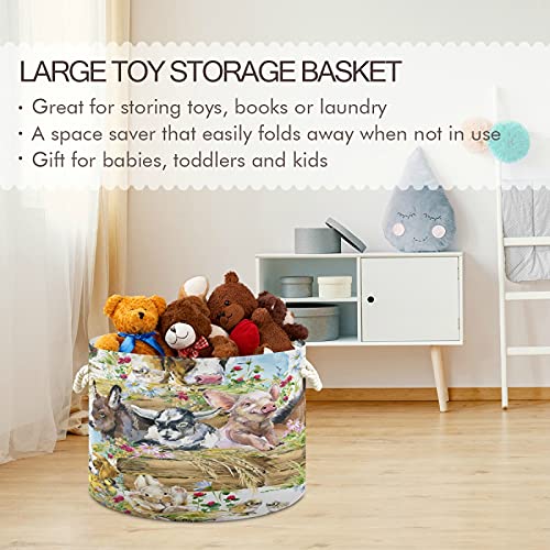 WELLDAY Cotton Rope Basket Farms Animals Baby Laundry Basket for Blankets Toys Storage Basket