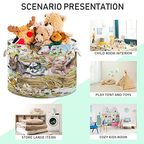 WELLDAY Cotton Rope Basket Farms Animals Baby Laundry Basket for Blankets Toys Storage Basket