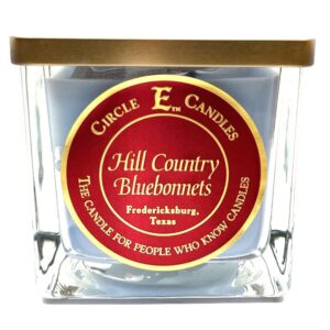 circle e candles, hill country bluebonnets scent, medium size jar candle, 22oz, 2 wicks