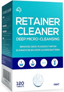 retainer & denture cleaner tablets 120 pcs (4 months supply) - retainer cleaner tablet for retainers, dentures, night & mouth guard, removable dental appliance, removes stains & plaque, mint flavor