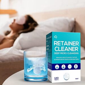 Retainer & Denture Cleaner Tablets 120 Pcs (4 Months Supply) - Retainer Cleaner Tablet for Retainers, Dentures, Night & Mouth Guard, Removable Dental Appliance, Removes Stains & Plaque, Mint Flavor