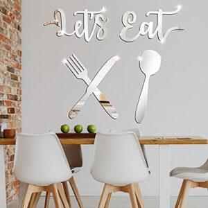 let's eat 3d mirror wall stickers acrylic kitchen wall decals decoration removable fork spoon knife sign diy for restaurant dining room (elegant style)