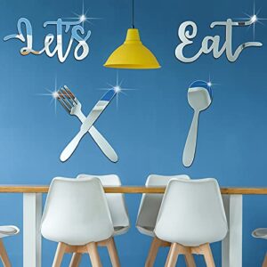 Let's Eat 3D Mirror Wall Stickers Acrylic Kitchen Wall Decals Decoration Removable Fork Spoon Knife Sign DIY for Restaurant Dining Room (Elegant Style)