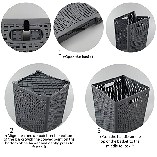 Nicesh 1-Pack Plastic Collapsible Laundry Hamper, Foldable Laundry Storage Baskets, Gray